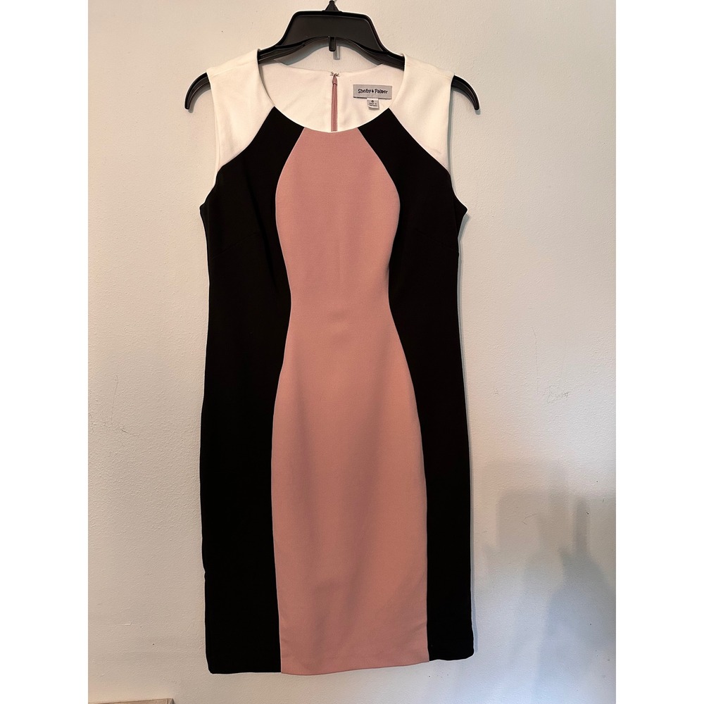 Shelby & Palmer Sheath Dress Womens 6 Pink Black White Excellent Colorblock Mod
